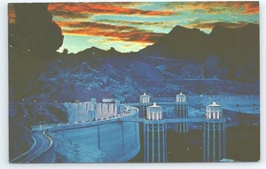 Postcard Hoover Dam Night Aerial View Colorado River Arizona Nevada - Picture 1 of 2