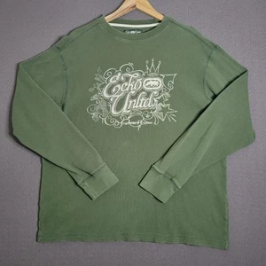 Ecko Unltd Shirt Mens Size Large Green w/Gold Logo Waffle Knit Long Sleeve Y2K - Picture 1 of 14
