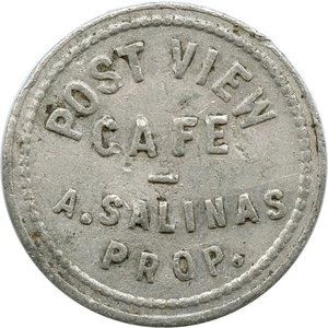 Unbekannter Maverick Post Ansicht Cafe A. Salinas Requisite 5¢ Handelsmedaille - Bild 1 von 2