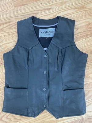 UNIK PREMIUM MUJER CUERO MOTO CUERO NEGRO CHALECO TALLA M Foto 1 de 4