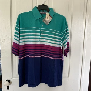 NUEVO CON ETIQUETAS NOS 90 Vintage Knightsbridge Camisa Polo de Golf a Rayas Bolsillo 1X Papá Abuelo - Imagen 1 de 8