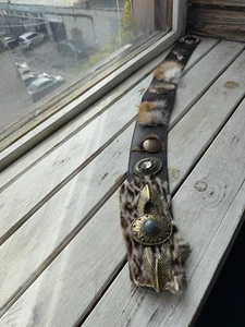 Vintage Western Italy Leather Belt Fur Brass Concho Boho Style Women’s Belt - Picture 1 of 14