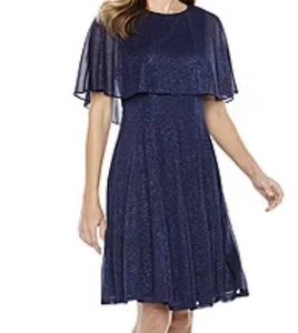 J Taylor Short Sleeve Fit & Flare Size 16 Navy Blue - Picture 1 of 13