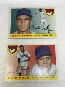 1955 Topps 45 Hank Sauer & 6 Stan Hack Chicago Cubs See Pics Nice Ex+ Eb - Picture 1 of 24