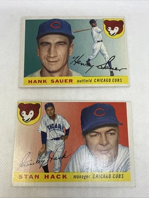 1955 Topps 45 Hank Sauer & 6 Stan Hack Chicago Cubs See Pics Nice Ex+ Eb - Image 1 of 4