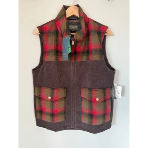 NWT $250 Pendleton Woolen Mills Vest Mens Medium Brown Corduroy Plaid Duck Down - Picture 1 of 9