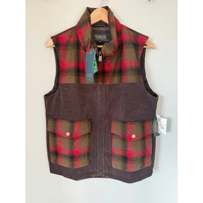 NWT $250 Pendleton Woolen Mills Vest Mens Medium Brown Corduroy Plaid Duck Down - Image 1 of 4