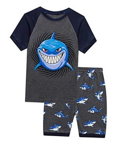 Little Big Boys Summer Pajamas Sets Short 100% Cotton Pjs 16 Shark/F5 - Picture 1 of 6