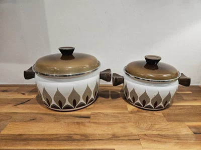 2 x Baumann Enamel Casserole Stock Pot Vintage West Germany 2l & 4l - Image 1 of 4