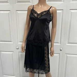 Conjunto de lencería vintage Vanity Fair de nailon negro con encaje para mujer talla M - Imagen 1 de 13
