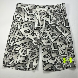 Under Armour Boys' Swim Trunks Size 25 Gray White Graphic Loose Fit AOP - Picture 1 of 12