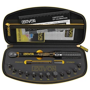 LEXIVON Bicycle Torque Wrench 1/4 inch Dr. 15 Piece Kit, 72 Tooth Gear Dual Dire - Picture 1 of 9