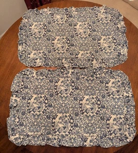 Ralph Lauren KING Pillow Shams Ruffled Set of 2 Rosette Porcelain Blue & White - Picture 1 of 10