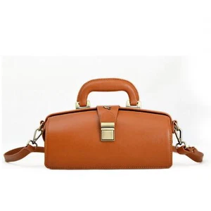 Erivis Women Brown Leather Doctor Bag Vintage Style Adjustable Shoulder Strap - Picture 1 of 32