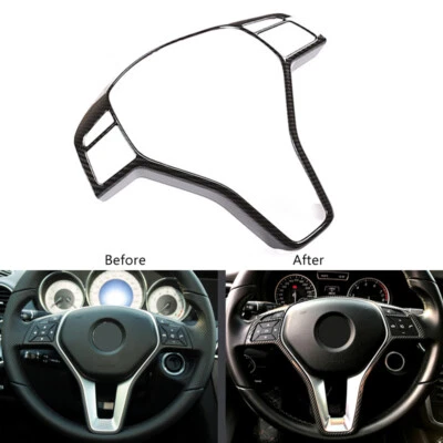 1Pc Carbon Fiber Steering Wheel Frame Cover Fit For Benz Class A B C W204 W212 - Image 1 of 4