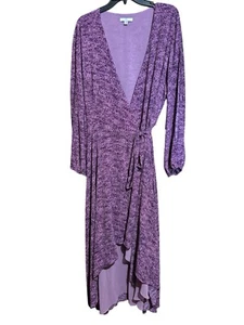 H Halston Wrap Dress Womens XL Purple Print Surplice Asymmetrical Hem Lined - Picture 1 of 6
