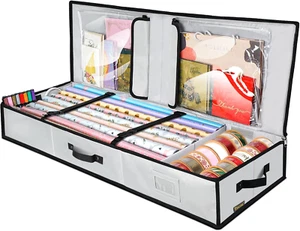 Christmas Wrapping Paper Storage Organizer with Flexible Partitions and Pockets, - Picture 1 of 12