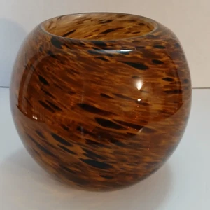 Jarrón de vidrio artístico soplado a mano ámbar marrón negro con esmalte brillante - Imagen 1 de 6