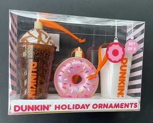 DUNKIN 2024 LIMITED-EDITION THREE-PIECE HOLIDAY ORNAMENT SET NEW IN PACKAGE - Picture 1 of 3