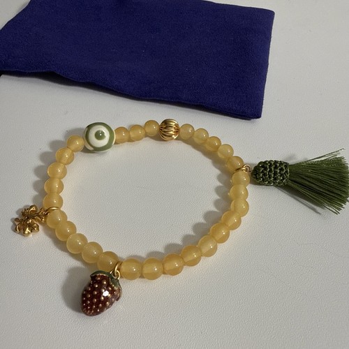 Tory Burch Bracciale Donna Roxanne Perline Nappa Ciondolo Fragola Giallo