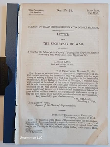 1845 Congressional Report Sec War Surveys Green Bay, Copper Harbor & Iowa Roads - Imagen 1 de 2