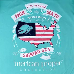 ‘Merican Proper T-Shirt Womens 2XL Sea Turtle USA Flag Ocean Short Sleeve Summer - Picture 1 of 5