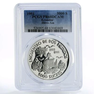 Ecuador 5000 sucres Columbus Ships Clippers PR68 PCGS silver coin 1991 - Image 1 of 2