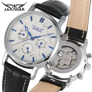JARAGAR Date schwarzes Lederarmband Automatik Mechanisch Herren Damen Armbanduhr - Bild 1 von 14