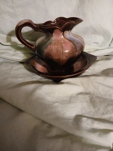 Vintage Glaze Color Swirl Pitcher Small Basin Bowl Brown Farmhouse Japan - Picture 1 of 6