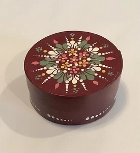 Hand Tole Painted Floral Balsam Wood Box Austria 2.5x 1.12” &Lid(123ia) - Picture 1 of 5