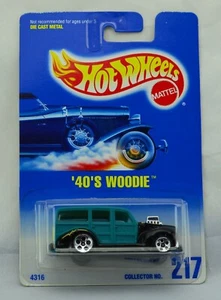 Hot Wheels '40's Woodie #217 Turquoise 5 Dot Mint on 1991 Blue White Card 4316 - Picture 1 of 10
