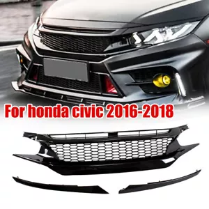 Mesh Honeycomb Front Upper Grille Grill Bumper For Honda Civic 2016-2018 - Picture 1 of 7