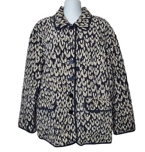 Maggy London Jacke Damen 10 schwarz Animal Print 100% Seide gesteppt gefüttert Taschen - Bild 1 von 11