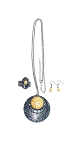 Paparazzi Medallion Meadow Yellow Faux Stone Necklace Earrings Ring Jewelry Set - Picture 1 of 24