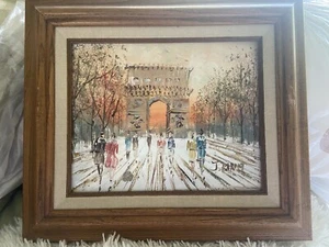 Pintura de arco original al óleo sobre lienzo Paris de J Bardot 14 1/2”x 12 1/2” - Imagen 1 de 5