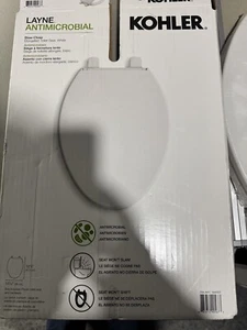 KOHLER LAYNE ANTIMICROBIAL SLOW CLOSE TOILET SEAT 14 3/16 X 18 5/8” - Picture 1 of 2