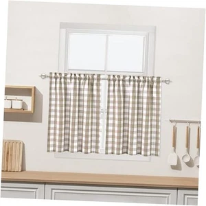 Beige Kitchen Cafe Curtains 45 Inches Length, Farmhouse Buffalo Check Pattern - Picture 1 of 7
