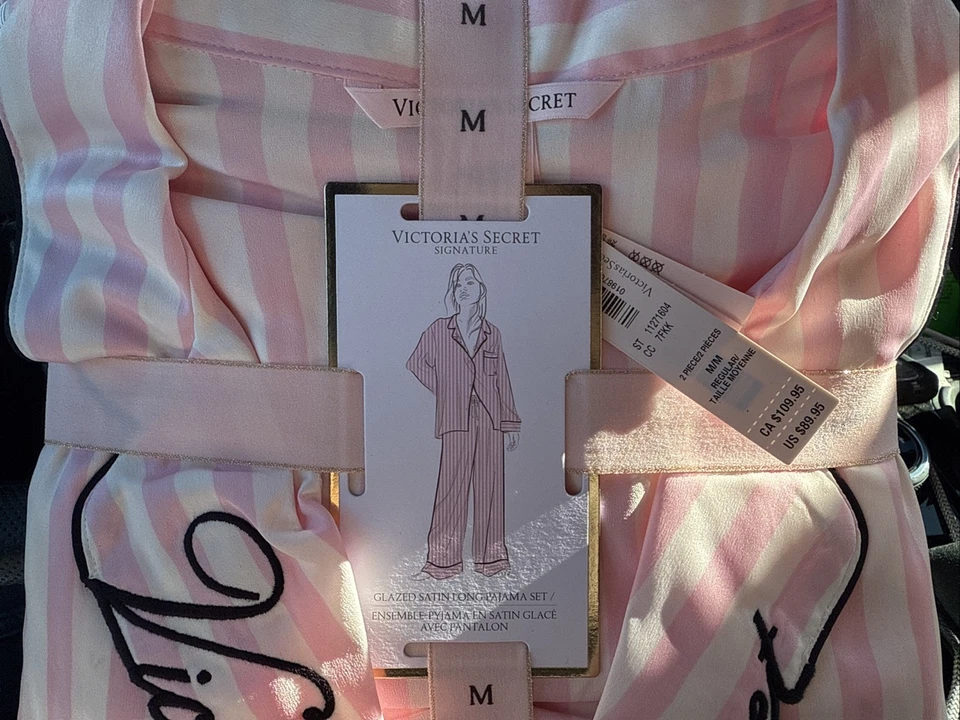 Victoria's Secret Pink Signature Iconic Glazed Satin long Pajama Set M - Image 1 of 1