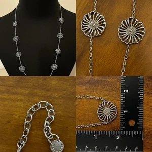 Talbots Silver Tone Openwork Flower Link Necklace 34” Adjustable Long Chain - Picture 1 of 6