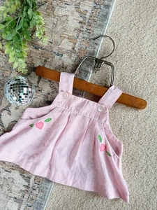 Vintage 0/3M Baby Seersucker Heart Appliqué Pinafore Dress - Picture 1 of 5