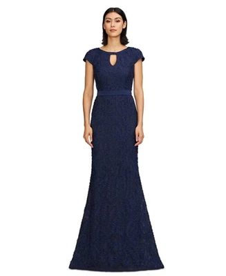 Js Collections Women's Leigh 3D-Floral Keyhole-Cutout Gown - Navy-10 - Image 1 of 3