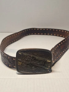 Cinturón vaquero de cuero de colección, hebilla de cinturón de avión, talla 44, marrón - Imagen 1 de 4
