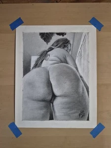 Original 11x14 Zoll Kohle Porträt einer nackten Frau vom Künstler ARTuro - Bild 1 von 4