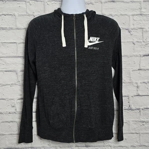 Nike Hoodie Size Large Charcoal Gray Full Zip Swoosh Just Do It Logo Drawstring - Picture 1 of 18