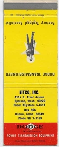 Vintage Matchbook Cover Bitco Inc. Osburn Idaho Dodge 30S - Picture 1 of 3