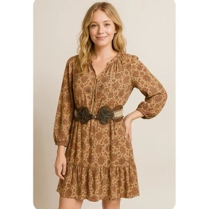 Leatherock USA 7267 breiter Stretch Taillengürtel braun Leder bronze Schnalle Boho L - Bild 1 von 16