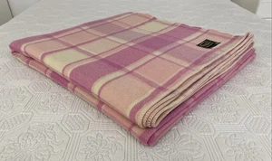 Vintage Warrnambool Paradise Pink Check Pure Aussie Wool Queen Blanket 245x225cm - Picture 1 of 24