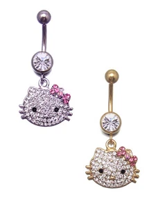 HELLO KITTY BELLY BAR ANILLO OMBLIGO ACERO QUIRÚRGICO ROSA RC TONO PLATA TONO ORO - Imagen 1 de 3