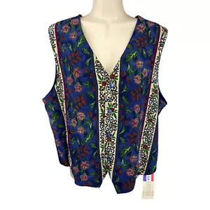 Woman Size M Vest Blue With Floral Motif Print V-Neckline by S. G. Sport - Picture 1 of 11