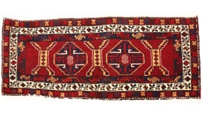 Alfombra de lana geométrica roja vintage anudada a mano alfombra de decoración de cocina oriental 2X4 pies Foto 1 de 4